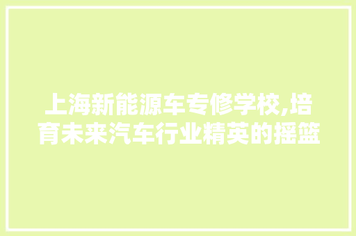 上海新能源车专修学校,培育未来汽车行业精英的摇篮