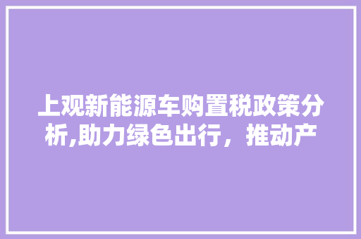 上观新能源车购置税政策分析,助力绿色出行，推动产业升级