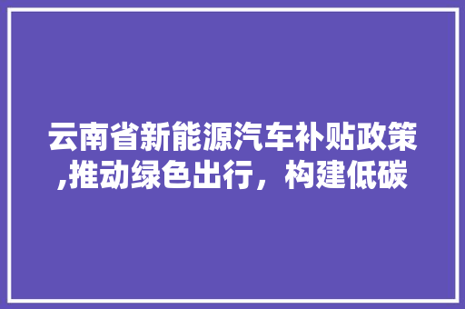 云南省新能源汽车补贴政策,推动绿色出行，构建低碳未来  第1张