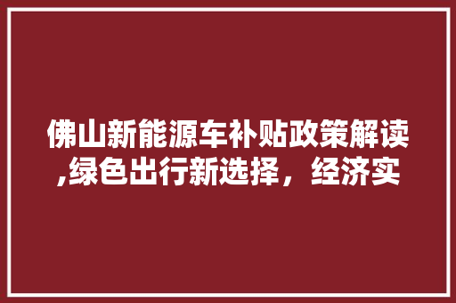 佛山新能源车补贴政策解读,绿色出行新选择，经济实惠双重利好  第1张