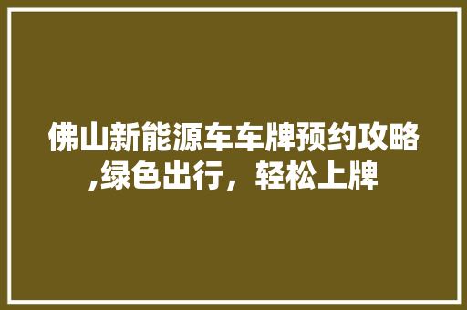 佛山新能源车车牌预约攻略,绿色出行，轻松上牌