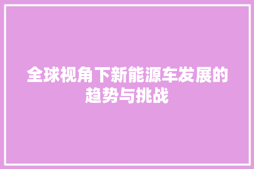 全球视角下新能源车发展的趋势与挑战  第1张