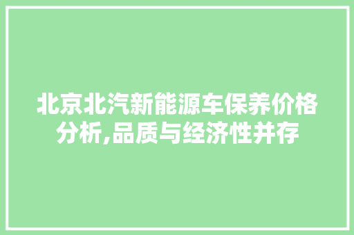 北京北汽新能源车保养价格分析,品质与经济性并存