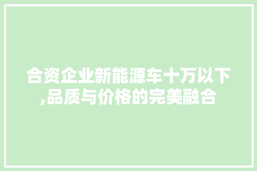 合资企业新能源车十万以下,品质与价格的完美融合  第1张