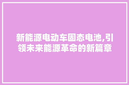 新能源电动车固态电池,引领未来能源革命的新篇章