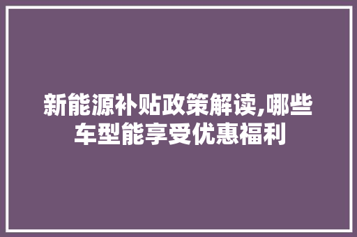 新能源补贴政策解读,哪些车型能享受优惠福利  第1张