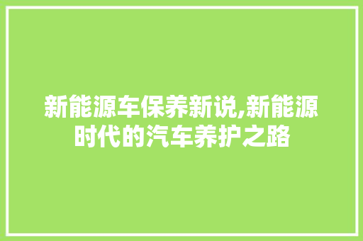 新能源车保养新说,新能源时代的汽车养护之路
