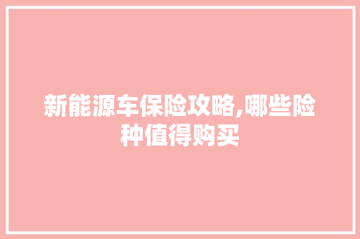 新能源车保险攻略,哪些险种值得购买
