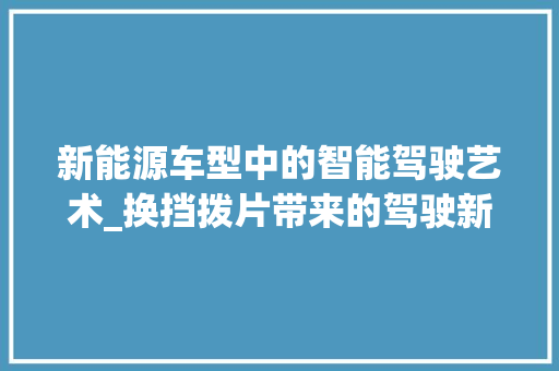 新能源车型中的智能驾驶艺术_换挡拨片带来的驾驶新体验