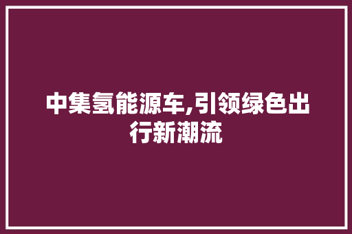 中集氢能源车,引领绿色出行新潮流