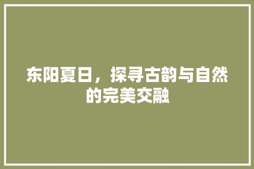 东阳夏日，探寻古韵与自然的完美交融