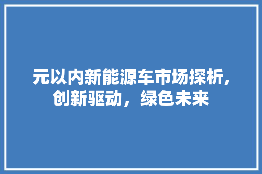 元以内新能源车市场探析,创新驱动，绿色未来