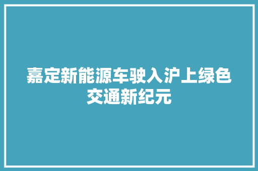 嘉定新能源车驶入沪上绿色交通新纪元