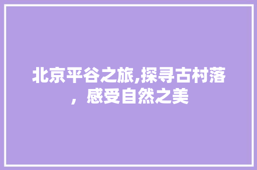 北京平谷之旅,探寻古村落，感受自然之美
