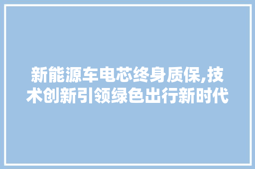 新能源车电芯终身质保,技术创新引领绿色出行新时代