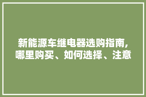 新能源车继电器选购指南,哪里购买、如何选择、注意事项
