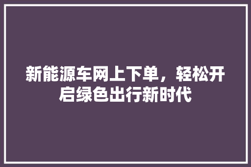 新能源车网上下单，轻松开启绿色出行新时代