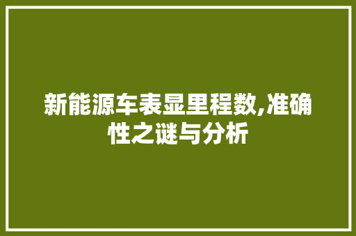 新能源车表显里程数,准确性之谜与分析