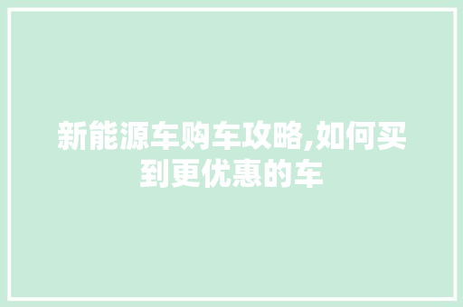 新能源车购车攻略,如何买到更优惠的车