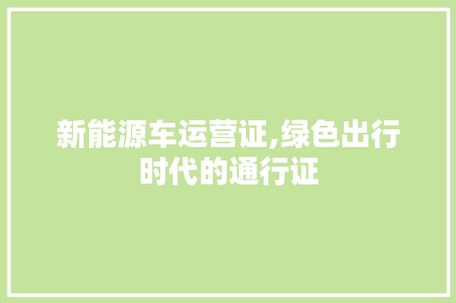 新能源车运营证,绿色出行时代的通行证