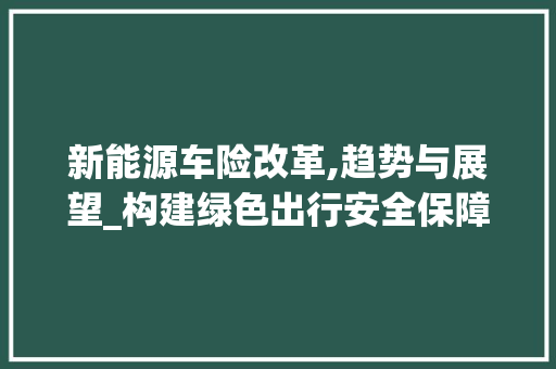 新能源车险改革,趋势与展望_构建绿色出行安全保障体系