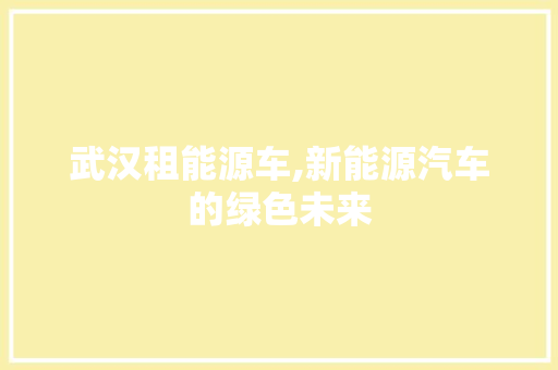 武汉租能源车,新能源汽车的绿色未来