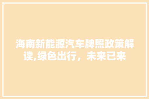 海南新能源汽车牌照政策解读,绿色出行，未来已来