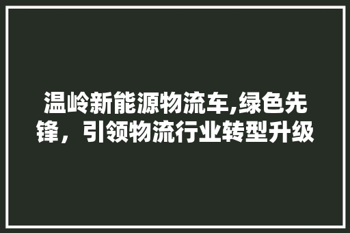 温岭新能源物流车,绿色先锋，引领物流行业转型升级