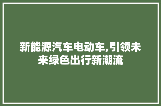 新能源汽车电动车,引领未来绿色出行新潮流