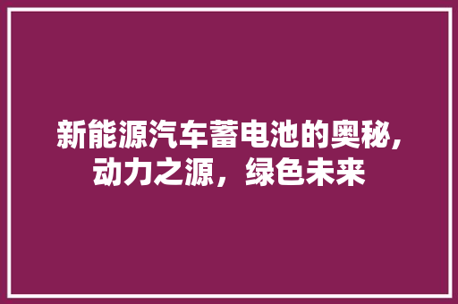 新能源汽车蓄电池的奥秘,动力之源，绿色未来