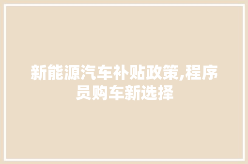 新能源汽车补贴政策,程序员购车新选择