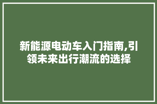 新能源电动车入门指南,引领未来出行潮流的选择  第1张