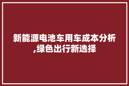 新能源电池车用车成本分析,绿色出行新选择