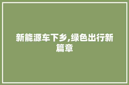新能源车下乡,绿色出行新篇章