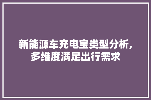 新能源车充电宝类型分析,多维度满足出行需求