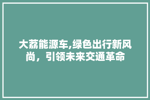 大荔能源车,绿色出行新风尚，引领未来交通革命