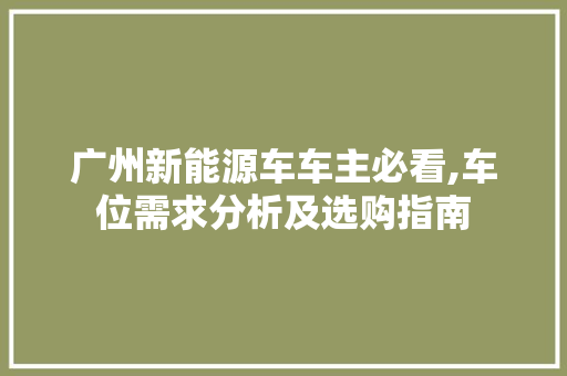 广州新能源车车主必看,车位需求分析及选购指南