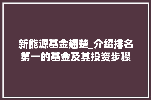 新能源基金翘楚_介绍排名第一的基金及其投资步骤