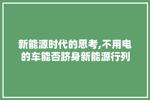 新能源时代的思考,不用电的车能否跻身新能源行列