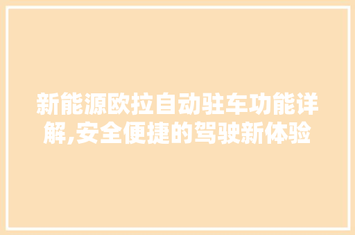 新能源欧拉自动驻车功能详解,安全便捷的驾驶新体验