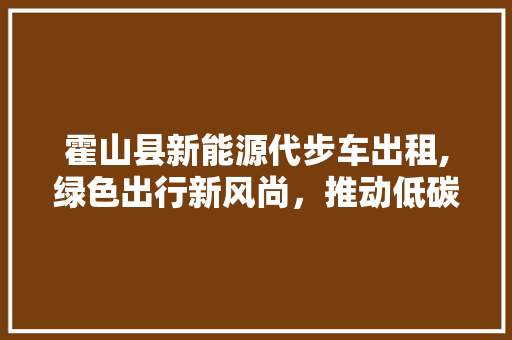 霍山县新能源代步车出租,绿色出行新风尚，推动低碳生活新篇章