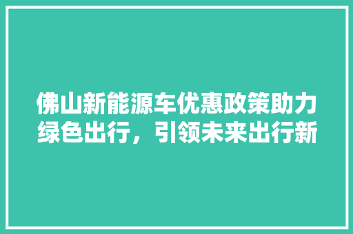 佛山新能源车优惠政策助力绿色出行，引领未来出行新风尚  第1张