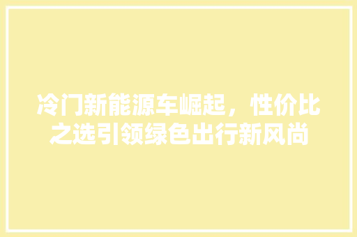 冷门新能源车崛起，性价比之选引领绿色出行新风尚