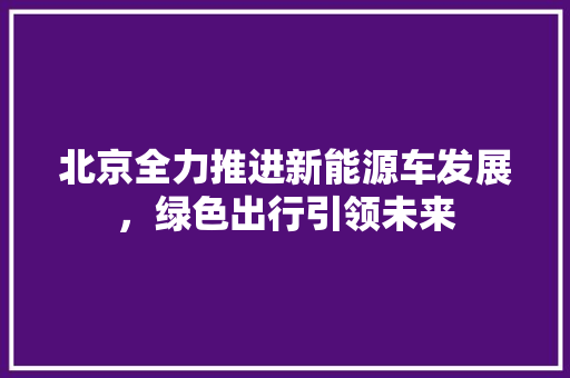 北京全力推进新能源车发展，绿色出行引领未来