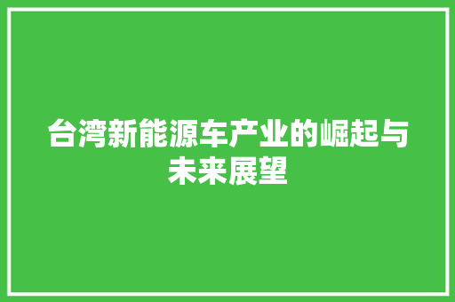 台湾新能源车产业的崛起与未来展望