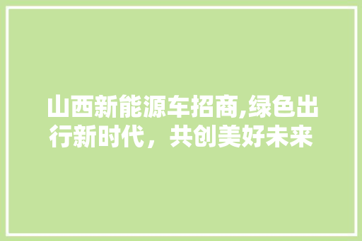 山西新能源车招商,绿色出行新时代，共创美好未来