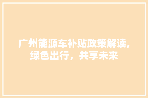 广州能源车补贴政策解读,绿色出行，共享未来