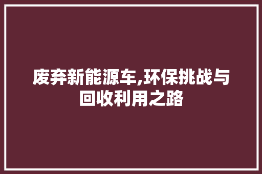 废弃新能源车,环保挑战与回收利用之路