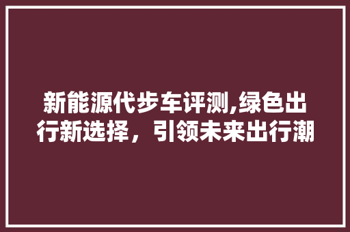 新能源代步车评测,绿色出行新选择，引领未来出行潮流