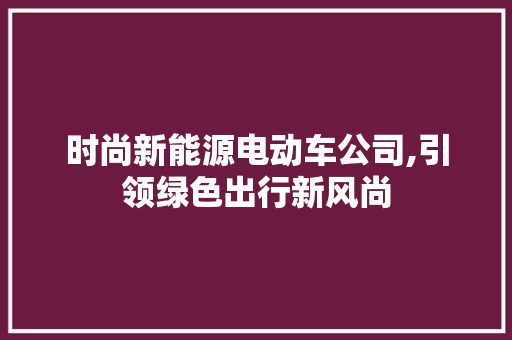 时尚新能源电动车公司,引领绿色出行新风尚